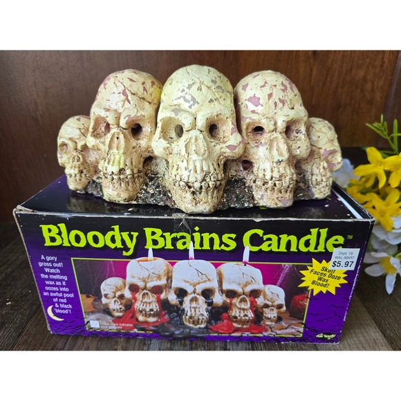 NIB Vintage Bloody Brains Candle Halloween Decor Skulls 90s‎ Oozing Horror New - Picture 7 of 9